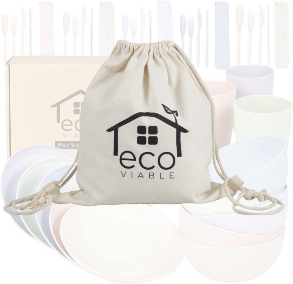 ECO VIABLE Dinner Set Canvas Carry Bag Rucksack