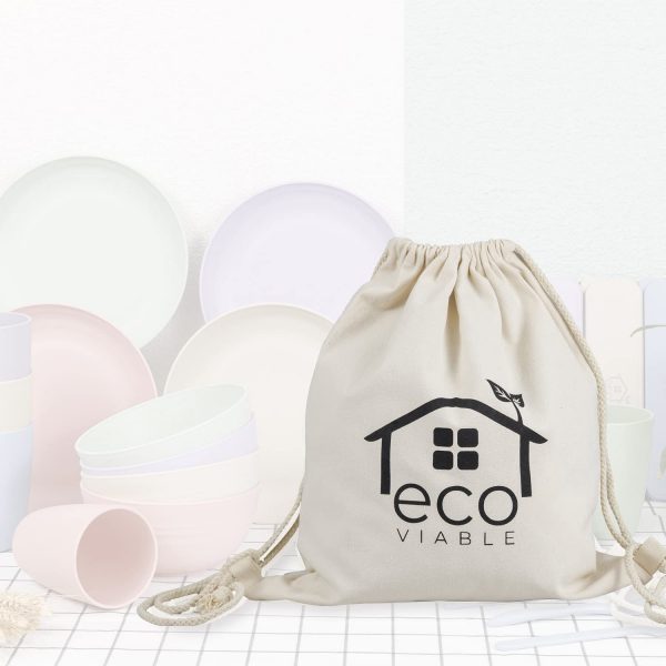 ECO VIABLE Dinner Set Canvas Carry Bag Rucksack - Image 3